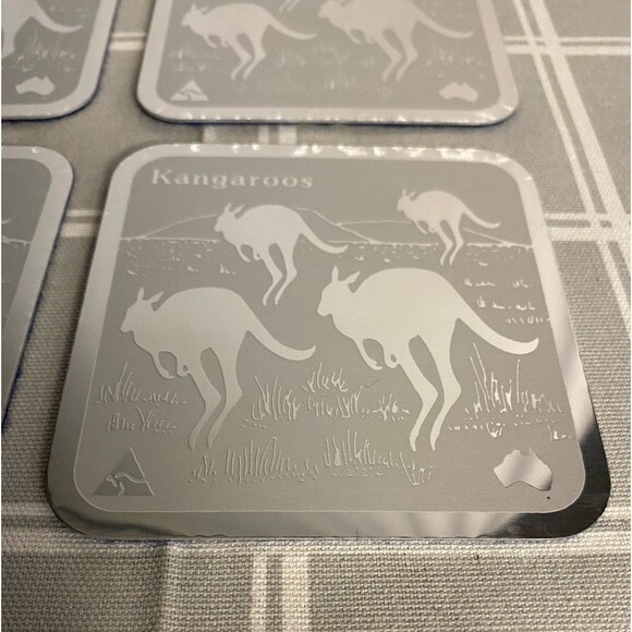 Kangaroo Australian Coaster Set of 4 Aluminum Felt Backed Outback Wildlife Rare - Picture 4 of 9